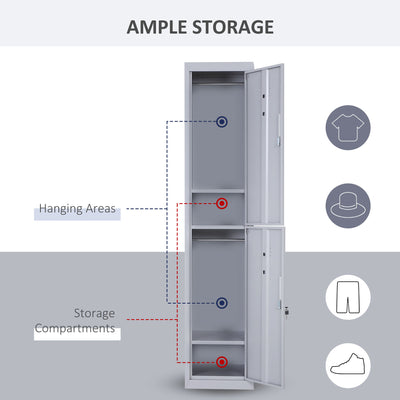 Vinsetto Locker Cabinet Storage Cold Rolled Steel w/ Shelves Vertical Cupboard Grey 38 x 46 x 180 cm 