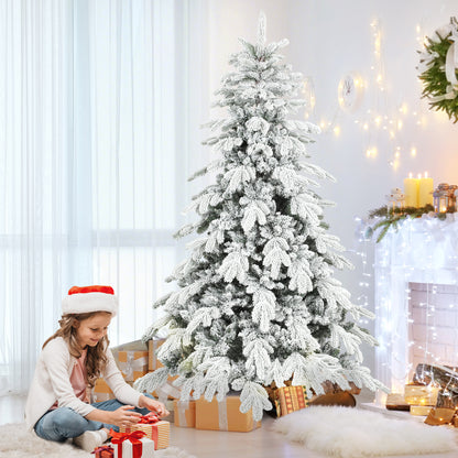 HOMCOM 6ft Super Flocked Christmas Tree - Green/White