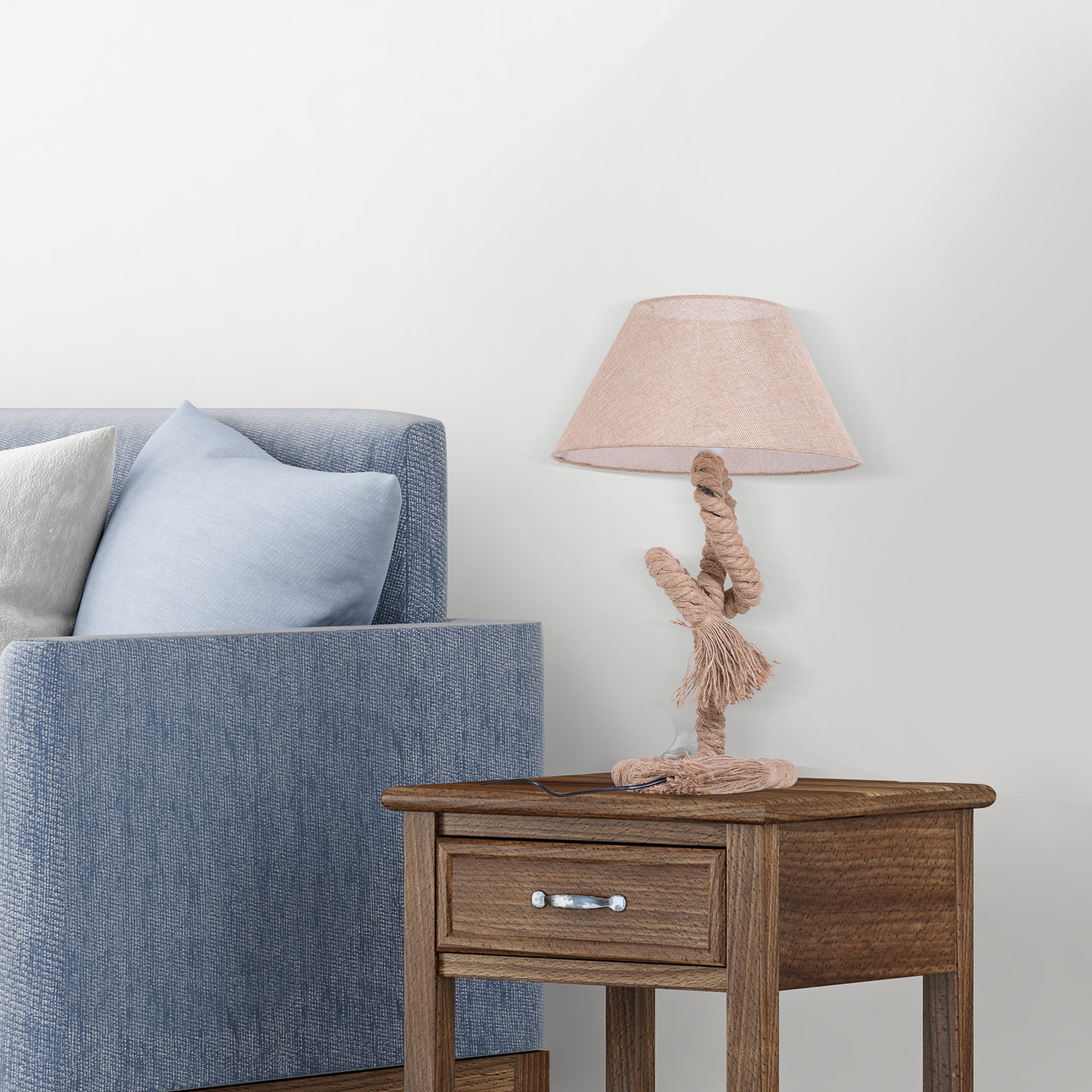 HOMCOM Table Lamp Bedside Light Indispensable Nautical Twisted Rope Glow E27 Bedroom Living Room Beige 