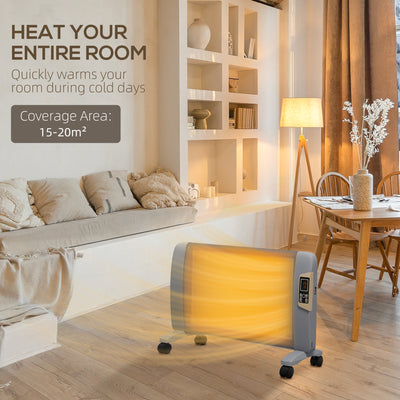 HOMCOM Mica Electric Space Heater, Portable Heater for Home with 2 Heat Settings, Living Room, Study, Garage, Adjustable Temperature 18-30\'c2\'b0C, 1000W/2000W, Grey 