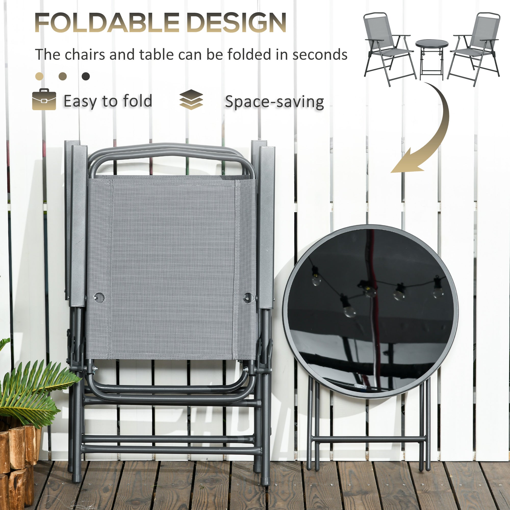Outsunny Three-Piece Garden Seat Set, with Glass-Top Table - Light Grey 