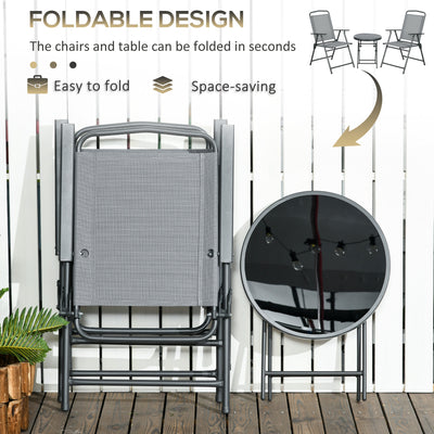 Outsunny Three-Piece Garden Seat Set, with Glass-Top Table - Light Grey 