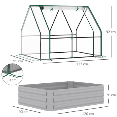 Outsunny Raised Garden Bed with Greenhouse, Steel Planter Box with Plastic Cover, Roll Up Window, Dual Use for Flowers, Vegetables, Fruits and Herbs, 127L x 95W x 92H cm, Clear 