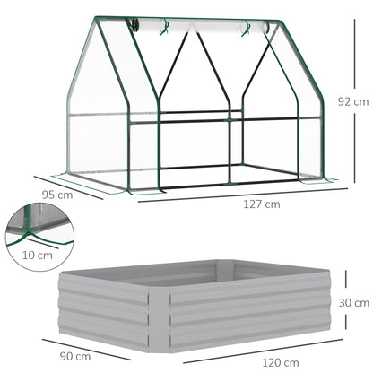 Outsunny Raised Garden Bed with Greenhouse, Steel Planter Box with Plastic Cover, Roll Up Window, Dual Use for Flowers, Vegetables, Fruits and Herbs, 127L x 95W x 92H cm, Clear 