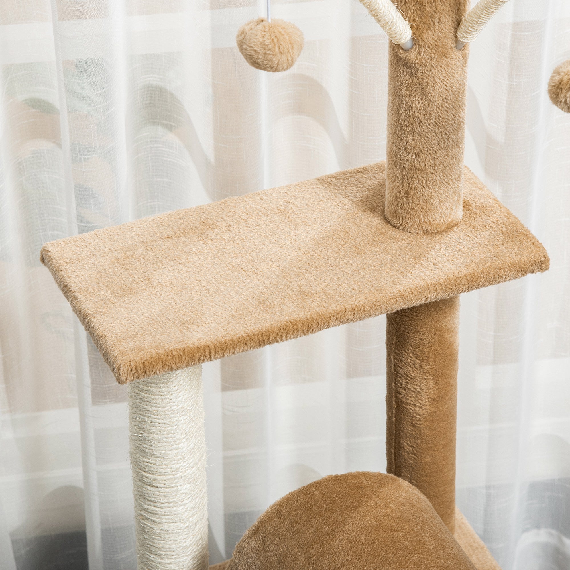 PawHut 121cm Cat Tree Tower for Indoor Cats Kitten Activity Centre Scratching Post with Bed Tunnel Perch Interactive Ball Toy Brown 