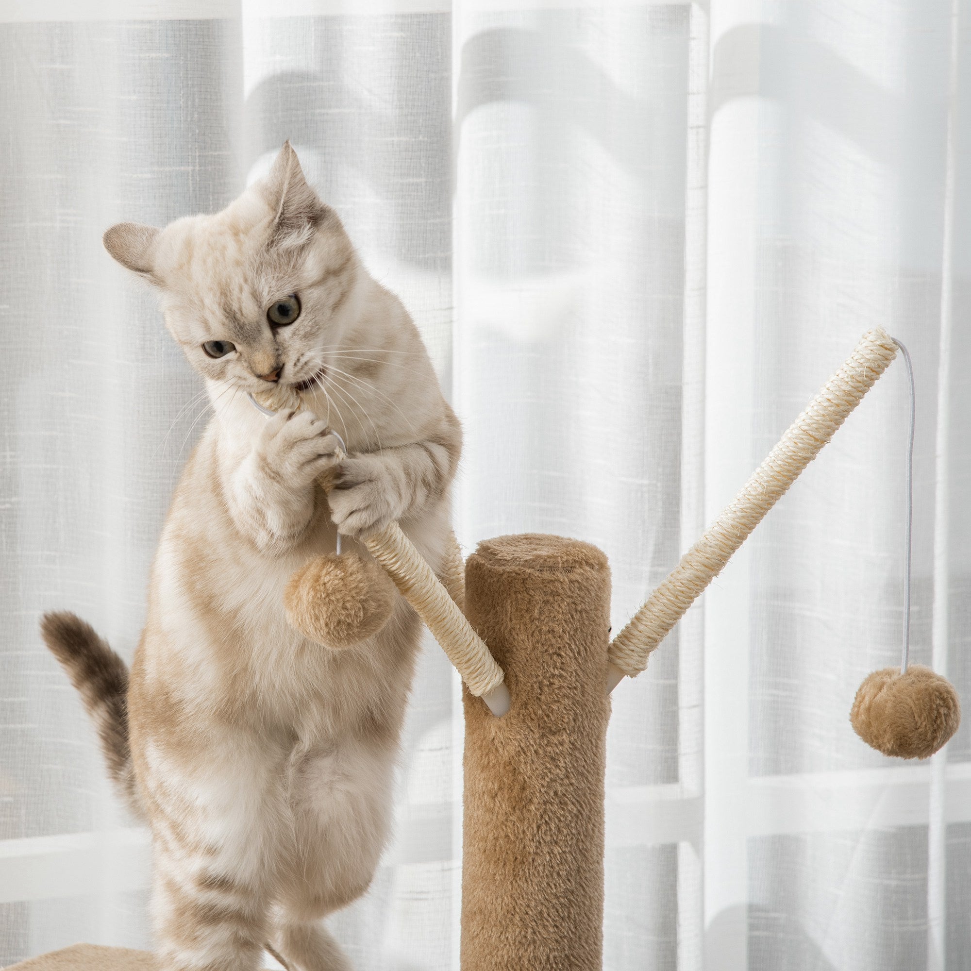 PawHut 121cm Cat Tree Tower for Indoor Cats Kitten Activity Centre Scratching Post with Bed Tunnel Perch Interactive Ball Toy Brown 
