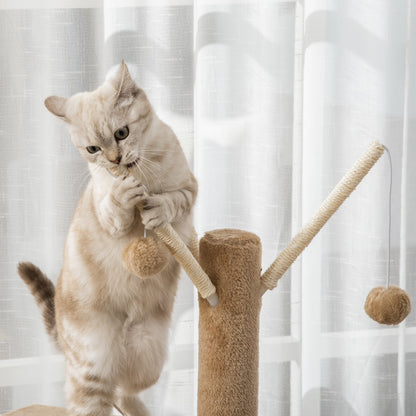 PawHut 121cm Cat Tree Tower for Indoor Cats Kitten Activity Centre Scratching Post with Bed Tunnel Perch Interactive Ball Toy Brown 