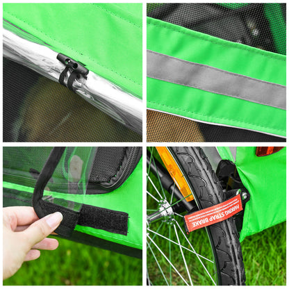 PawHut 2-In-1 Dog Bike Trailer Pet Stroller Pushchair with Universal Wheel Reflector Flag Green 
