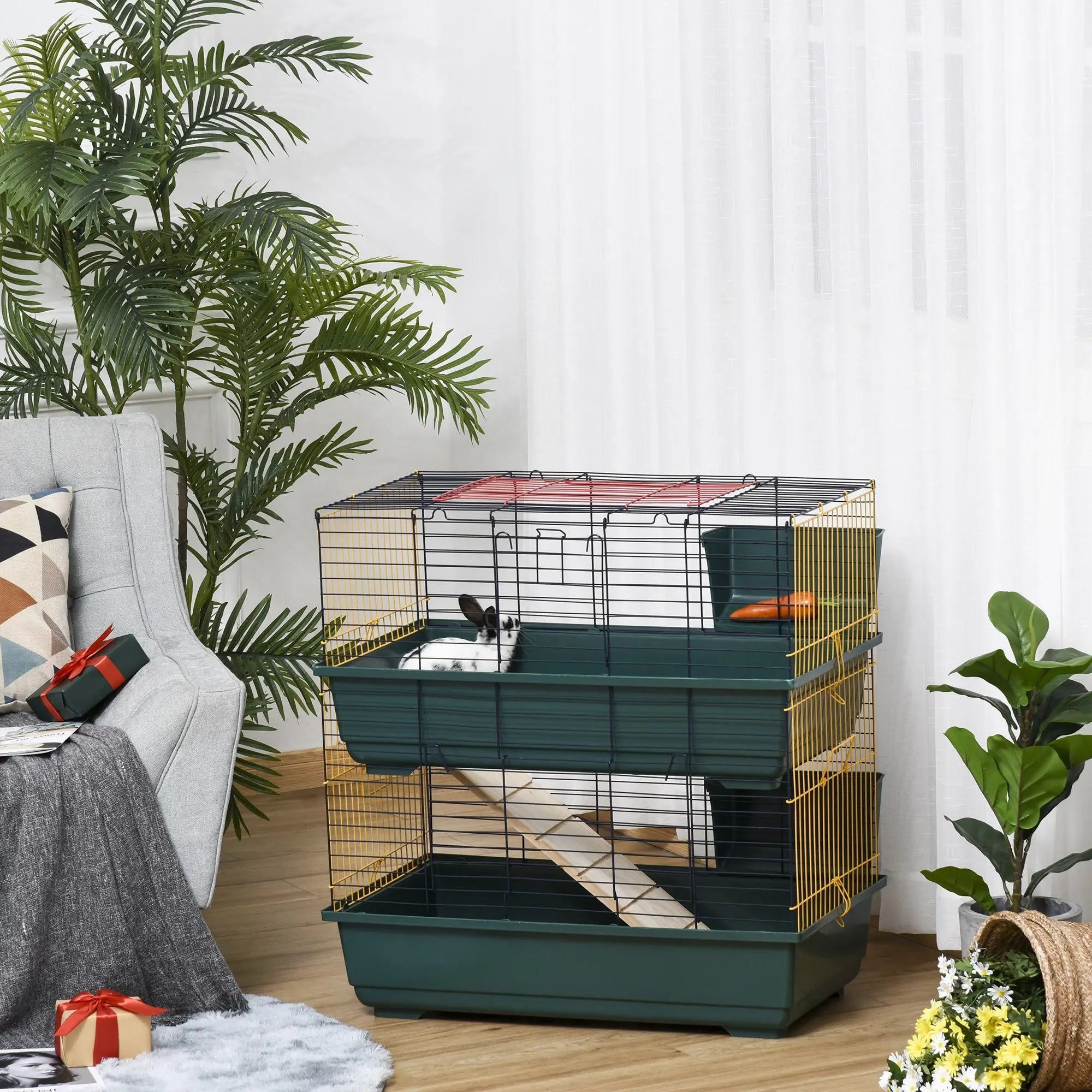 PawHut 2-Story Large Small Animal Cage w/ Accessories for Chinchillas Puppy Guinea Pig 