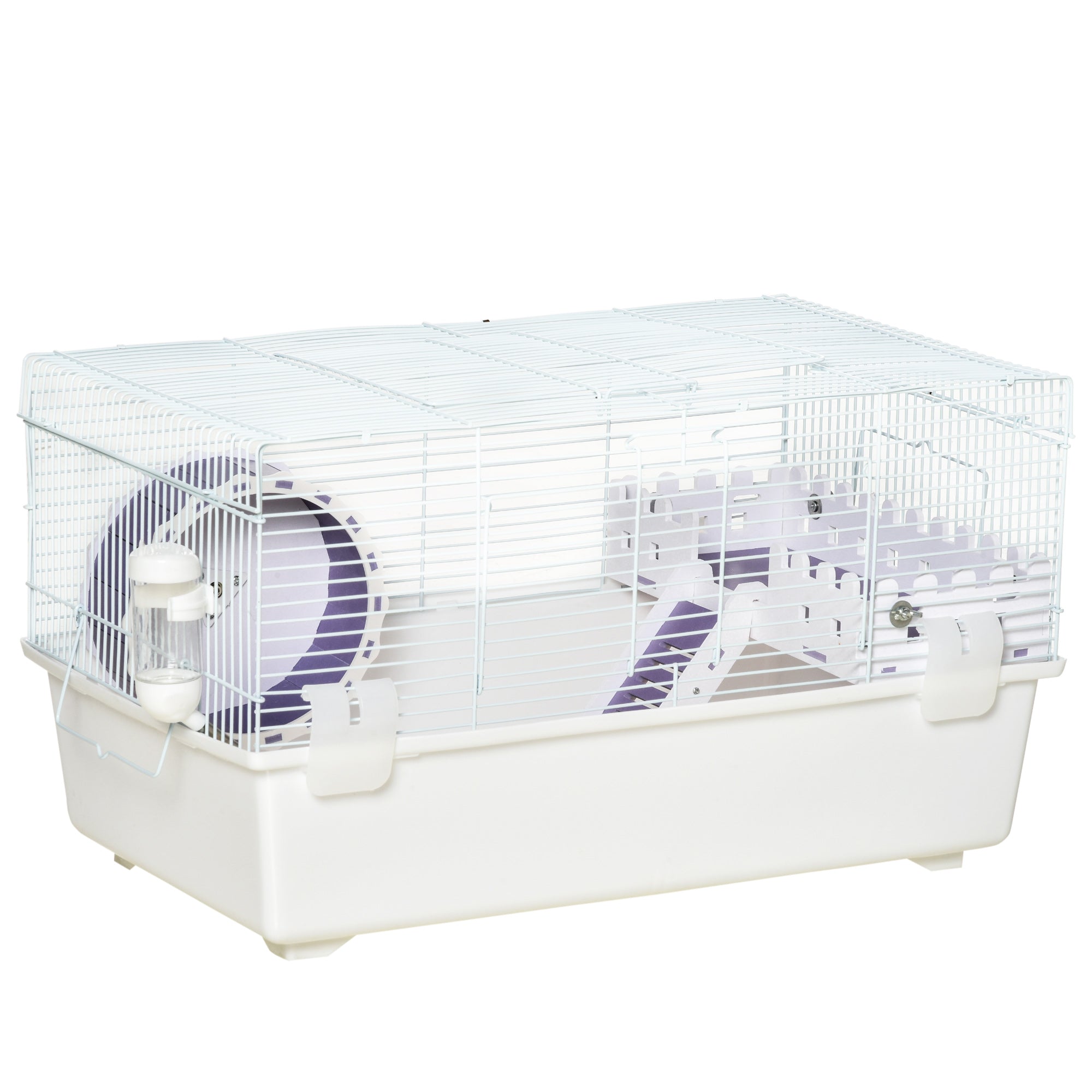 PawHut 2 Tier Hamster Cage, Gerbil Cage with Exercise Wheel, Water Bottle, Ladder, White 
