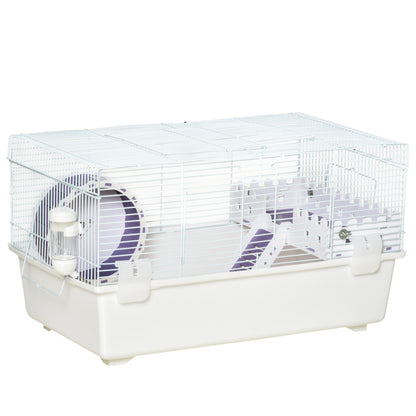 PawHut 2 Tier Hamster Cage, Gerbil Cage with Exercise Wheel, Water Bottle, Ladder, White 