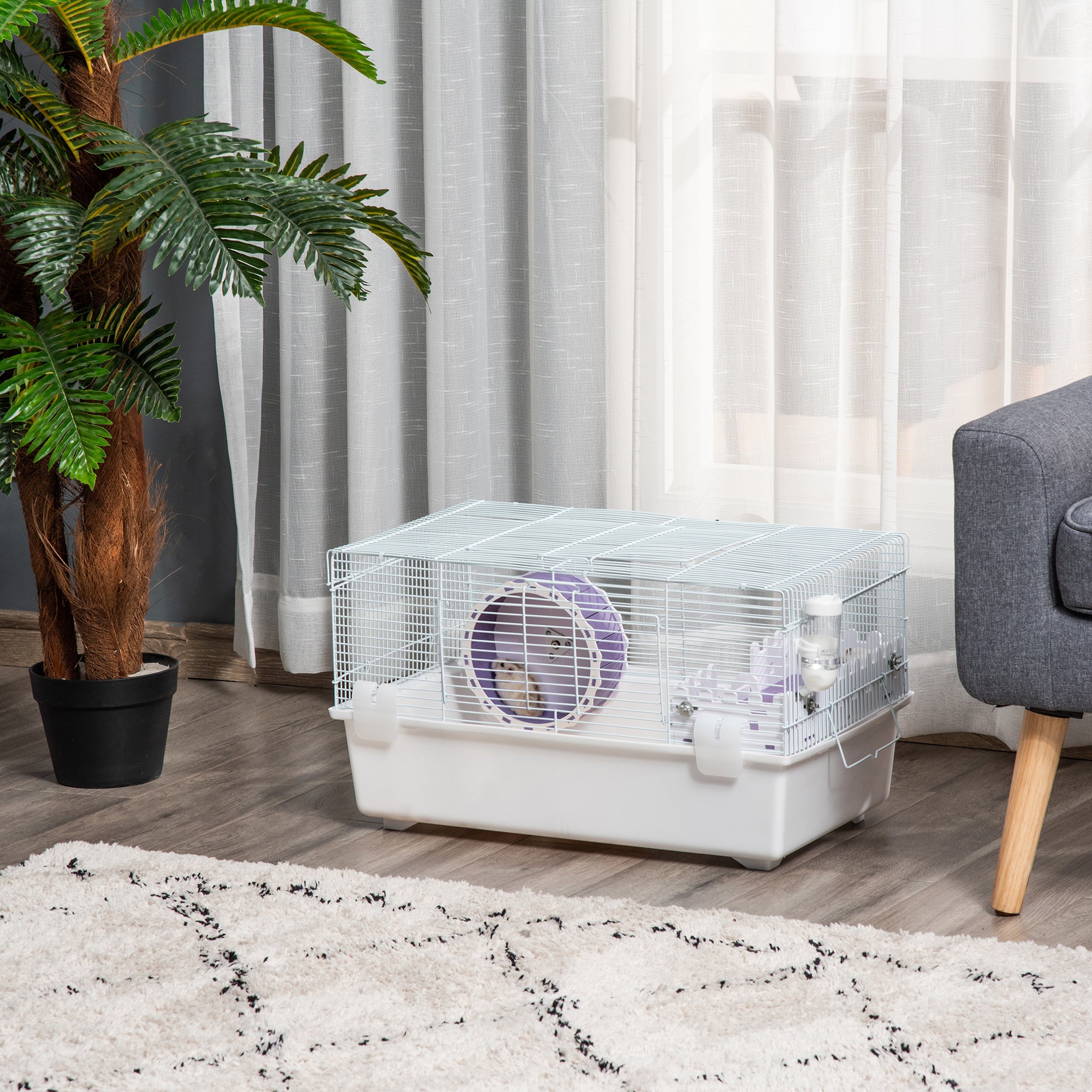PawHut 2 Tier Hamster Cage, Gerbil Cage with Exercise Wheel, Water Bottle, Ladder, White 