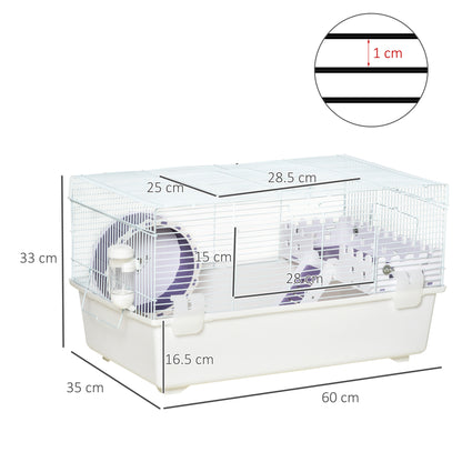PawHut 2 Tier Hamster Cage, Gerbil Cage with Exercise Wheel, Water Bottle, Ladder, White 