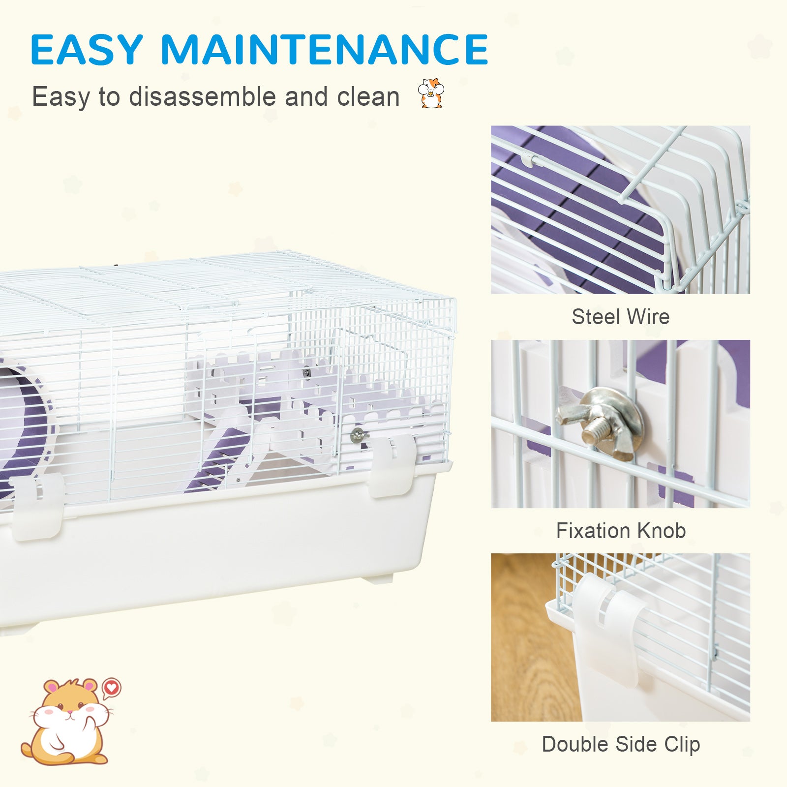 PawHut 2 Tier Hamster Cage, Gerbil Cage with Exercise Wheel, Water Bottle, Ladder, White 