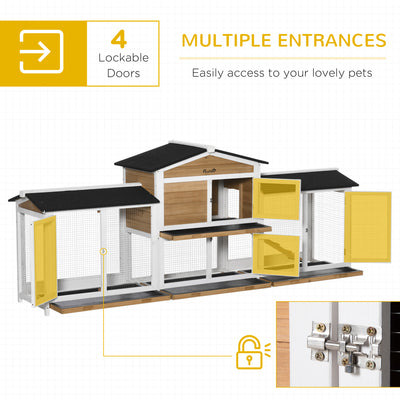 PawHut 2-Tier Large Rabbit Hutch Outdoor with Double Side Run Boxes, No-leak Plastic Tray, Ramp, 230 x 53 x 93.5cm, White 