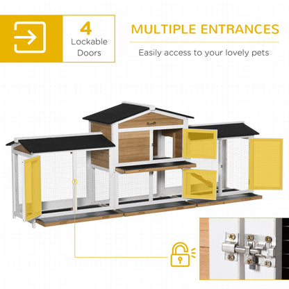 PawHut 2-Tier Large Rabbit Hutch Outdoor with Double Side Run Boxes, No-leak Plastic Tray, Ramp, 230 x 53 x 93.5cm, White 