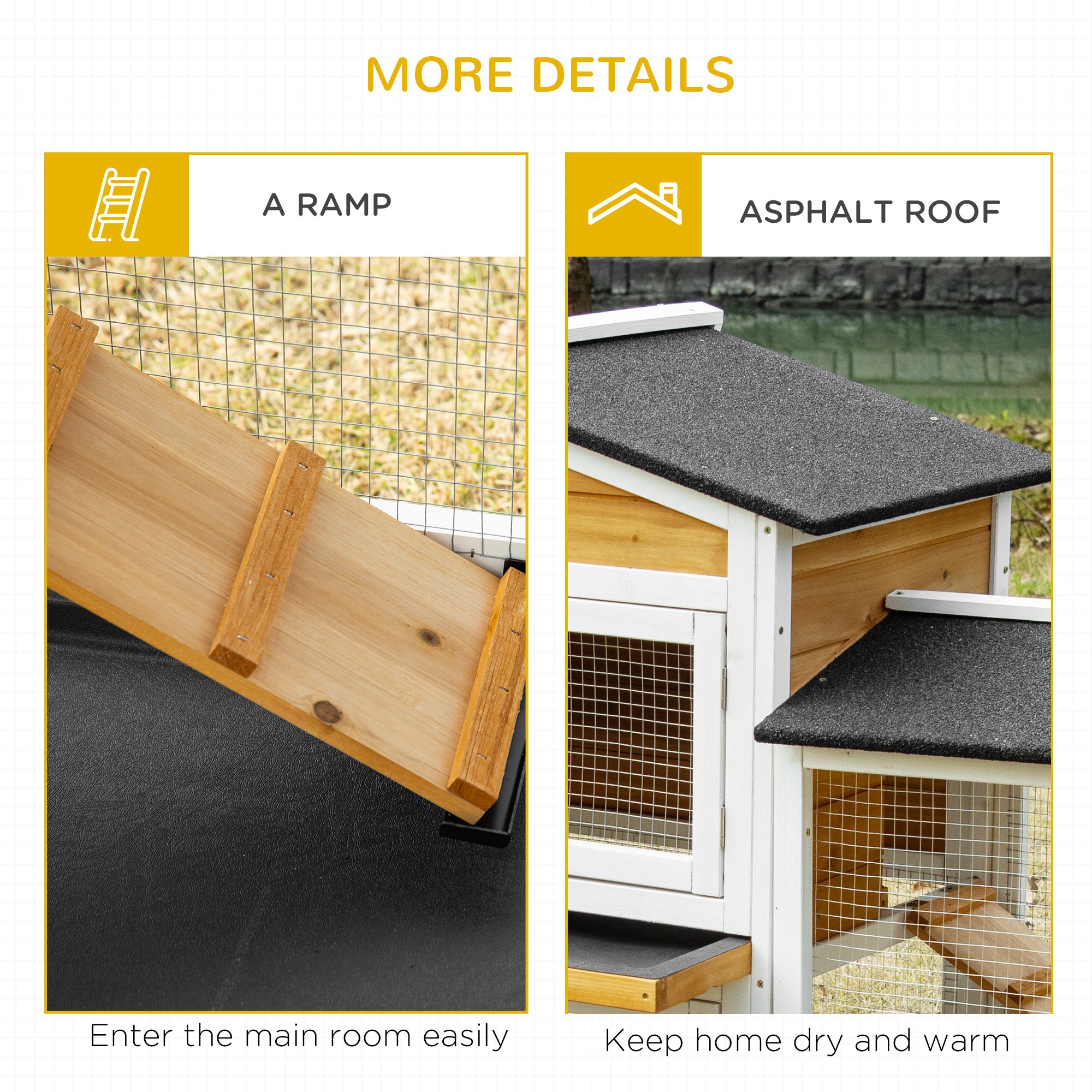 PawHut 2-Tier Large Rabbit Hutch Outdoor with Double Side Run Boxes, No-leak Plastic Tray, Ramp, 230 x 53 x 93.5cm, White 