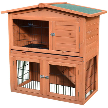 PawHut 2 Tier Rabbit Hutch Guinea Pig Hutch Ferret Cage with Ramp Slide Out Tray for Indoor Outdoor 100.5 x 55 x 101 cm 