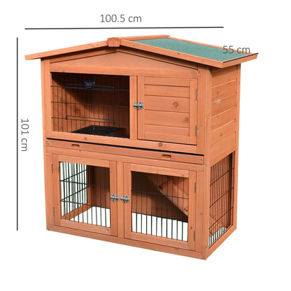 PawHut 2 Tier Rabbit Hutch Guinea Pig Hutch Ferret Cage with Ramp Slide Out Tray for Indoor Outdoor 100.5 x 55 x 101 cm 