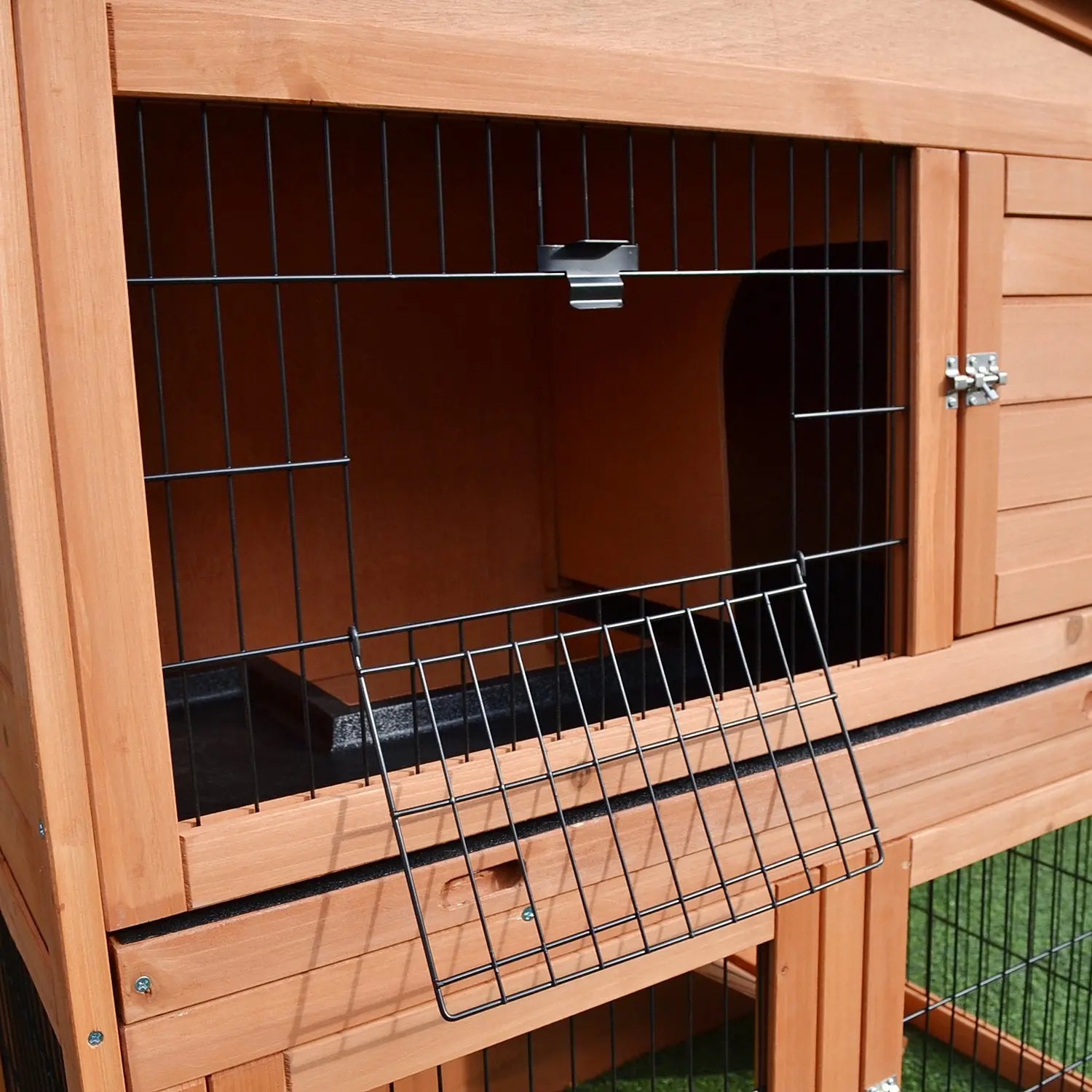 PawHut 2 Tier Rabbit Hutch Guinea Pig Hutch Ferret Cage with Ramp Slide Out Tray for Indoor Outdoor 100.5 x 55 x 101 cm 