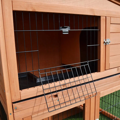 PawHut 2 Tier Rabbit Hutch Guinea Pig Hutch Ferret Cage with Ramp Slide Out Tray for Indoor Outdoor 100.5 x 55 x 101 cm 