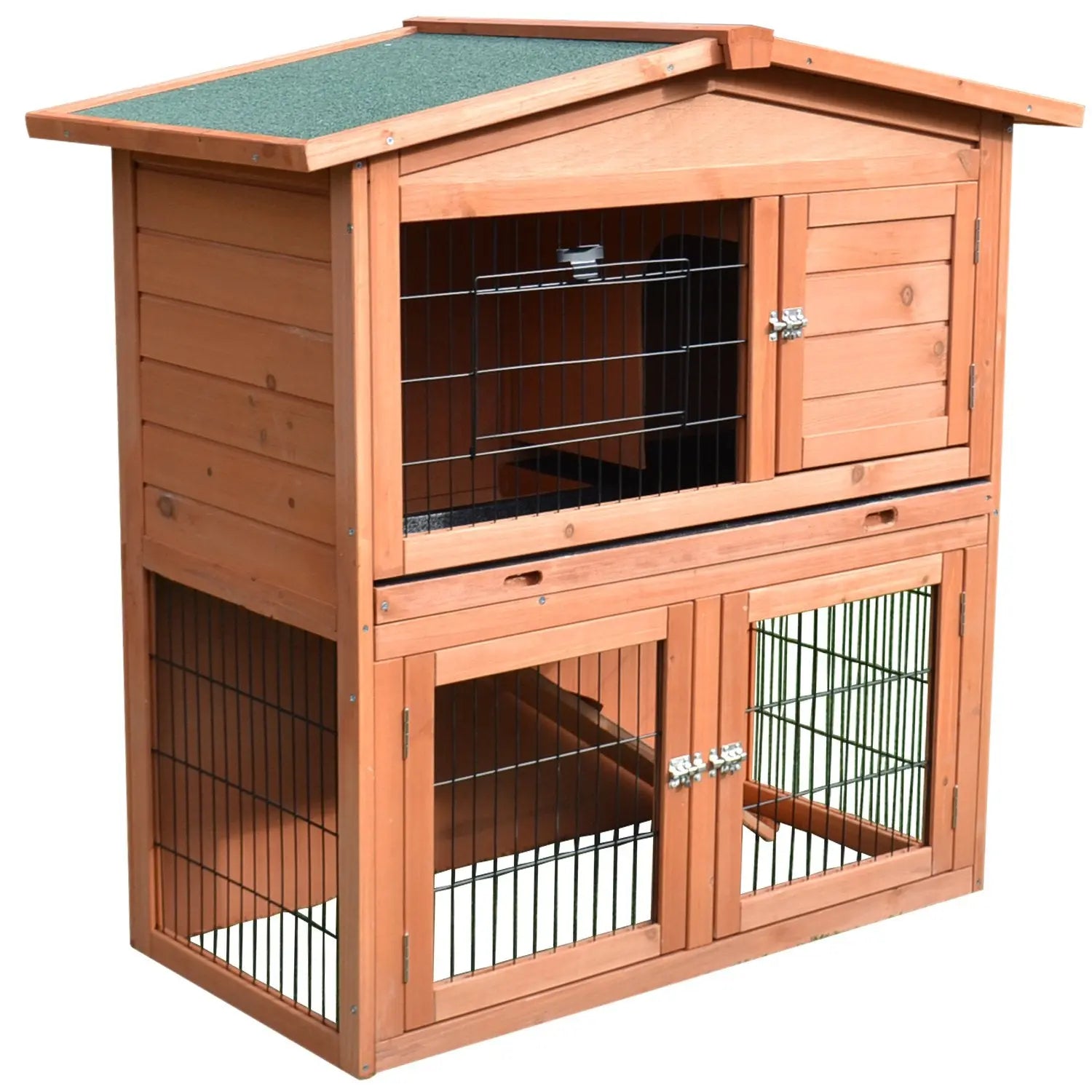 PawHut 2 Tier Rabbit Hutch Guinea Pig Hutch Ferret Cage with Ramp Slide Out Tray for Indoor Outdoor 100.5 x 55 x 101 cm 