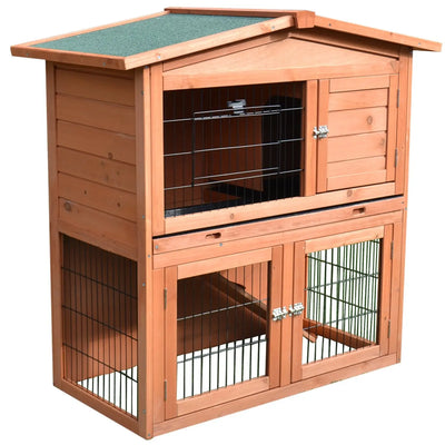 PawHut 2 Tier Rabbit Hutch Guinea Pig Hutch Ferret Cage with Ramp Slide Out Tray for Indoor Outdoor 100.5 x 55 x 101 cm 