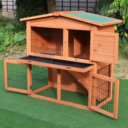 PawHut 2 Tier Rabbit Hutch Guinea Pig Hutch Ferret Cage with Ramp Slide Out Tray for Indoor Outdoor 100.5 x 55 x 101 cm 
