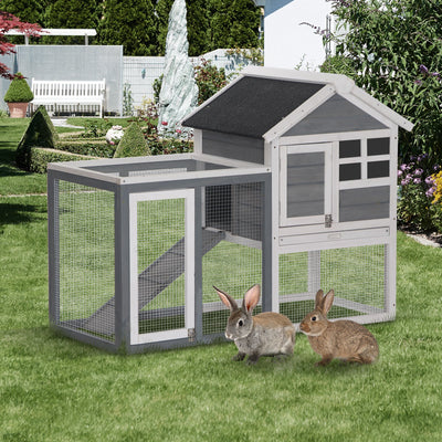 PawHut 2 Tier Wooden Guinea Pigs Hutches Guinea Pig Cage Rabbit Cage Pull Out Tray W/ Ramp 122 x 62.6 x 92 cm 