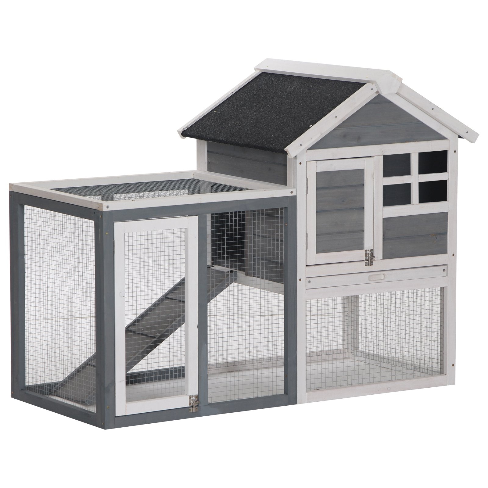 PawHut 2 Tier Wooden Guinea Pigs Hutches Guinea Pig Cage Rabbit Cage Pull Out Tray W/ Ramp 122 x 62.6 x 92 cm 