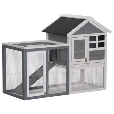 PawHut 2 Tier Wooden Guinea Pigs Hutches Guinea Pig Cage Rabbit Cage Pull Out Tray W/ Ramp 122 x 62.6 x 92 cm 
