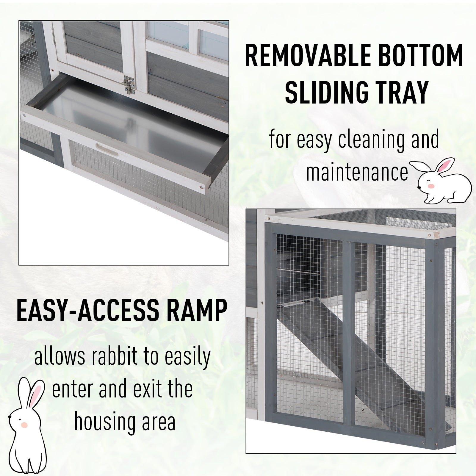 PawHut 2 Tier Wooden Guinea Pigs Hutches Guinea Pig Cage Rabbit Cage Pull Out Tray W/ Ramp 122 x 62.6 x 92 cm 