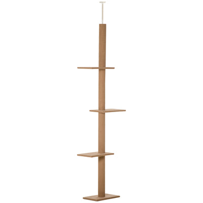 PawHut 260cm Floor To Ceiling Cat Tree for Indoor Cats w/ Three Platforms Activity Centre - Brown 