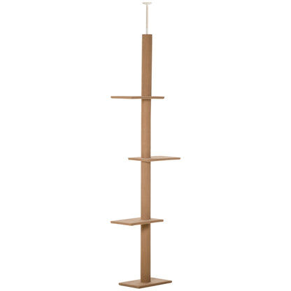 PawHut 260cm Floor To Ceiling Cat Tree for Indoor Cats w/ Three Platforms Activity Centre - Brown 