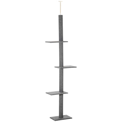 PawHut 260cm Floor To Ceiling Cat Tree for Indoor Cats w/ Three Platforms Activity Centre - Grey 