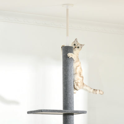 PawHut 260cm Floor To Ceiling Cat Tree for Indoor Cats w/ Three Platforms Activity Centre - Grey 