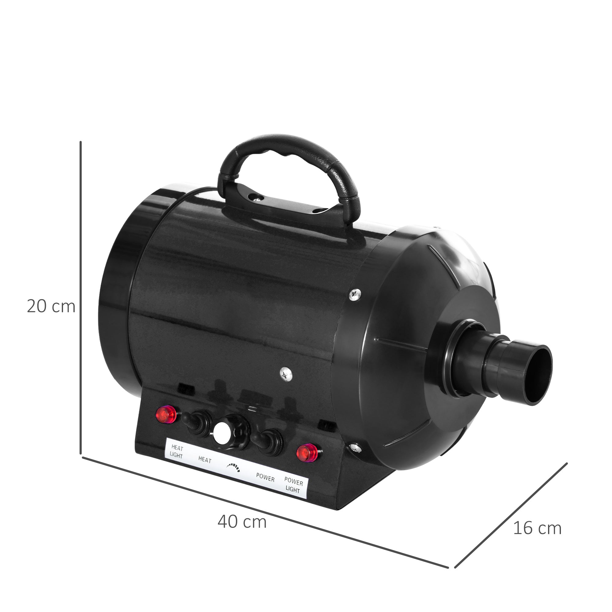 PawHut 2800W Dog Hair Dryer Pet Grooming Blaster Water Blower Dryer w/ 3 Nozzles, Black 