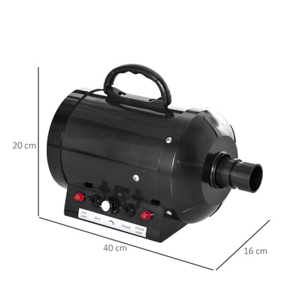 PawHut 2800W Dog Hair Dryer Pet Grooming Blaster Water Blower Dryer w/ 3 Nozzles, Black 