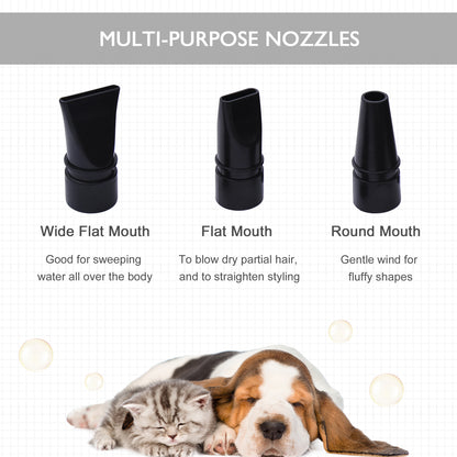 PawHut 2800W Dog Hair Dryer Pet Grooming Blaster Water Blower Dryer w/ 3 Nozzles, Black 