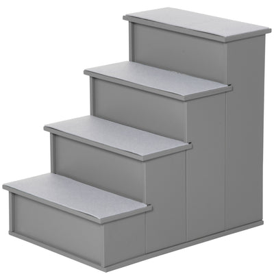 PawHut 4 Step Wooden Dog Steps Pet Stairs for Dogs, Cat Ladder for Bed Couch with Non-Slip Carpet 40 x 59 x 54.2 cm, Grey 