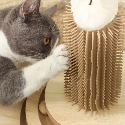 PawHut 49cm 5 in 1 Cat Scratching Post with Sisal Post, Track Ball, Self Grooming Brush, Hanging Toy Ball, Feather, Oak Tone 