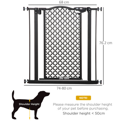 PawHut 74-80 cm Pressure Fit Safety Gate for Doorways and Staircases, Dog Gate, Pet Barrier for Hallways with Auto Close, Double Locking 