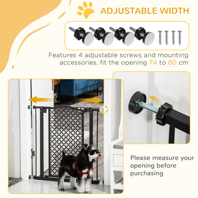 PawHut 74-80 cm Pressure Fit Safety Gate for Doorways and Staircases, Dog Gate, Pet Barrier for Hallways with Auto Close, Double Locking 