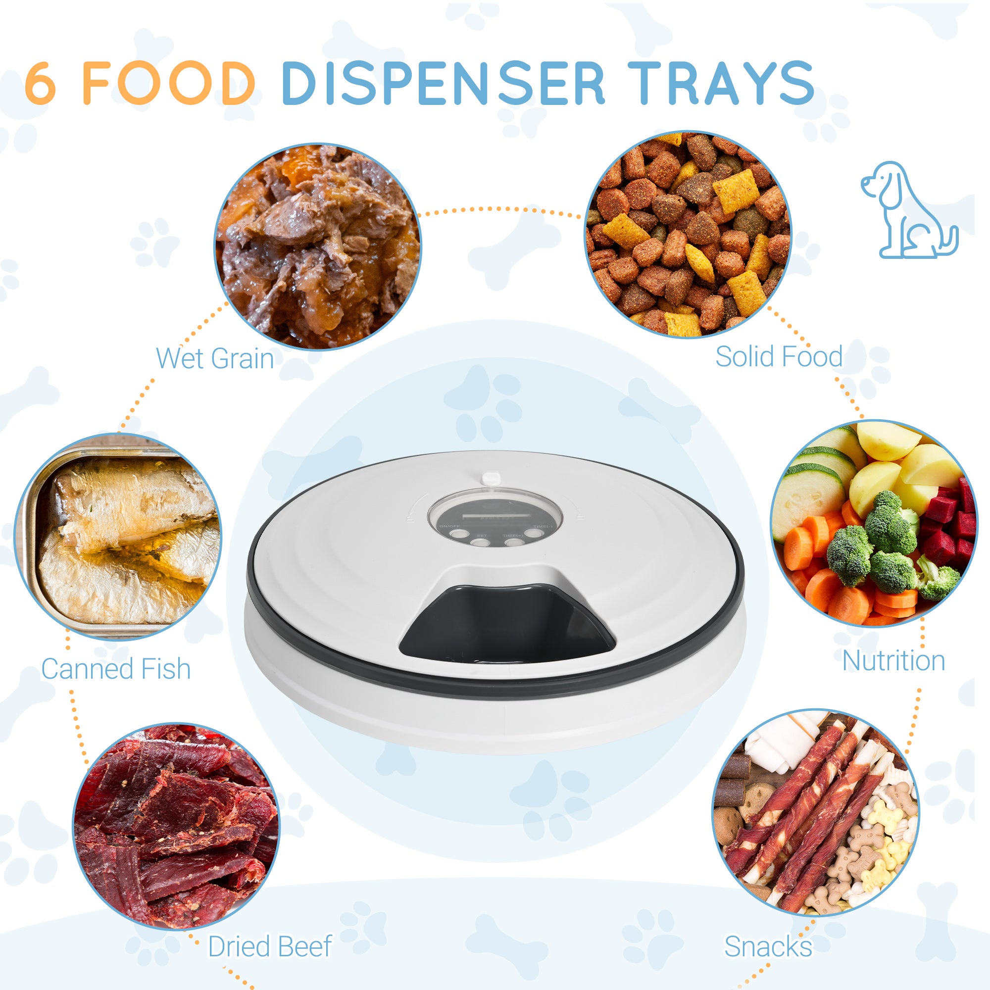 PawHut Automatic Pet Dog Cat Feeder w/ Digital Timer Six-Meal Food Dispenser 