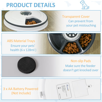 PawHut Automatic Pet Dog Cat Feeder w/ Digital Timer Six-Meal Food Dispenser 