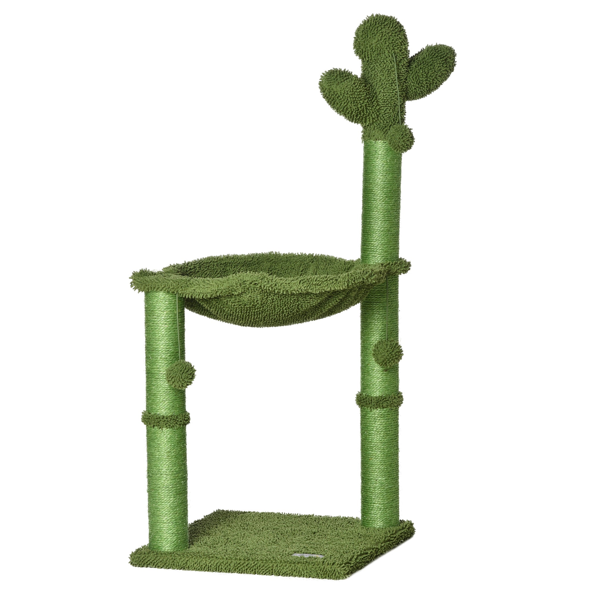 PawHut Cactus Cat Tree Tower for Indoor Cats Sisal Scratching Post with Hammock Bed Dangling Ball 40 x 40 x 96 cm 