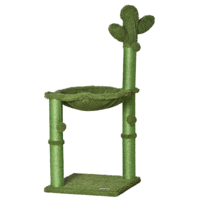PawHut Cactus Cat Tree Tower for Indoor Cats Sisal Scratching Post with Hammock Bed Dangling Ball 40 x 40 x 96 cm 