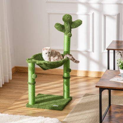 PawHut Cactus Cat Tree Tower for Indoor Cats Sisal Scratching Post with Hammock Bed Dangling Ball 40 x 40 x 96 cm 