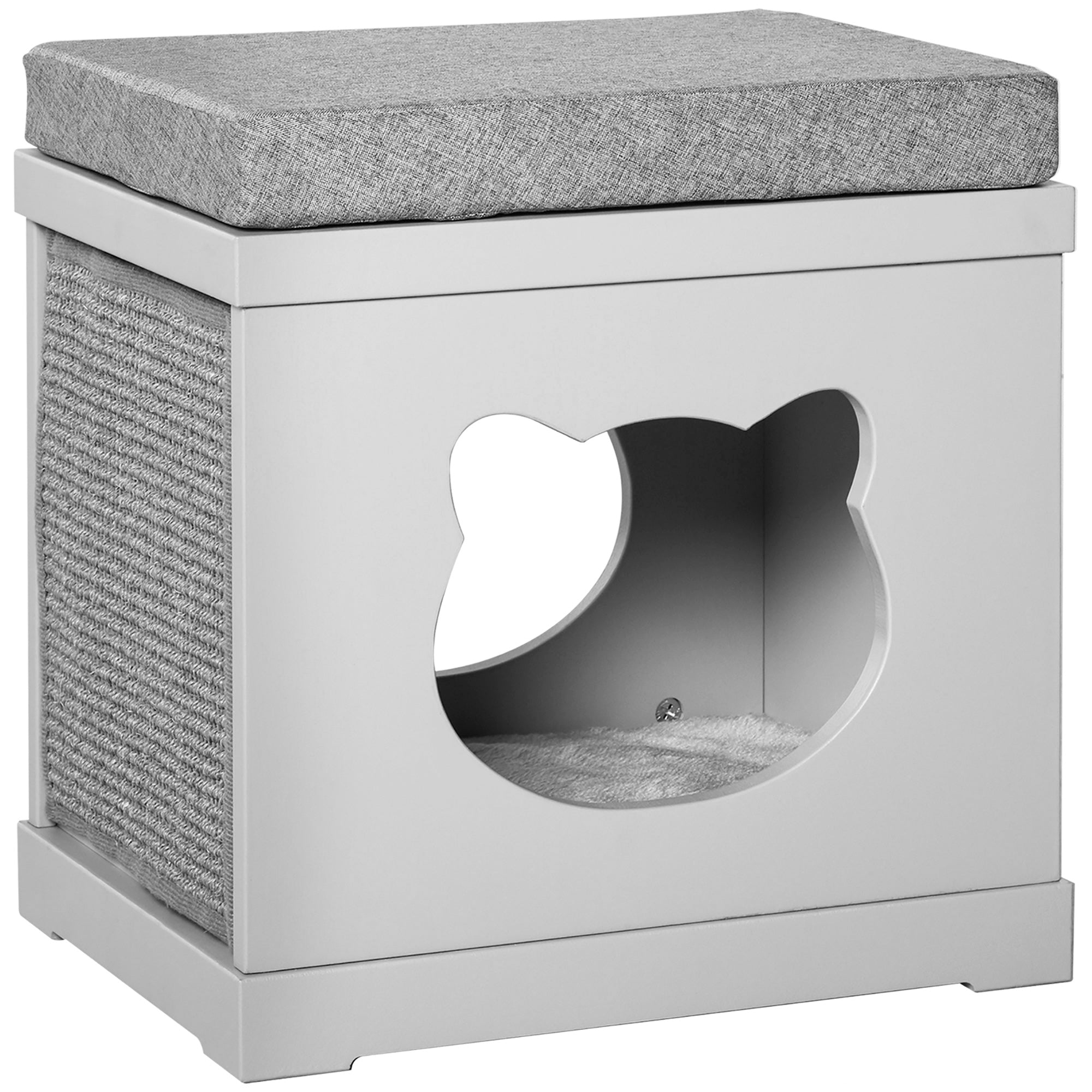PawHut Cat House Bed Kitten Cave Cube Indoor for Small Pet with Removable Sisal Scratching Pads Soft Cushions, 41x30x36 cm, Grey 