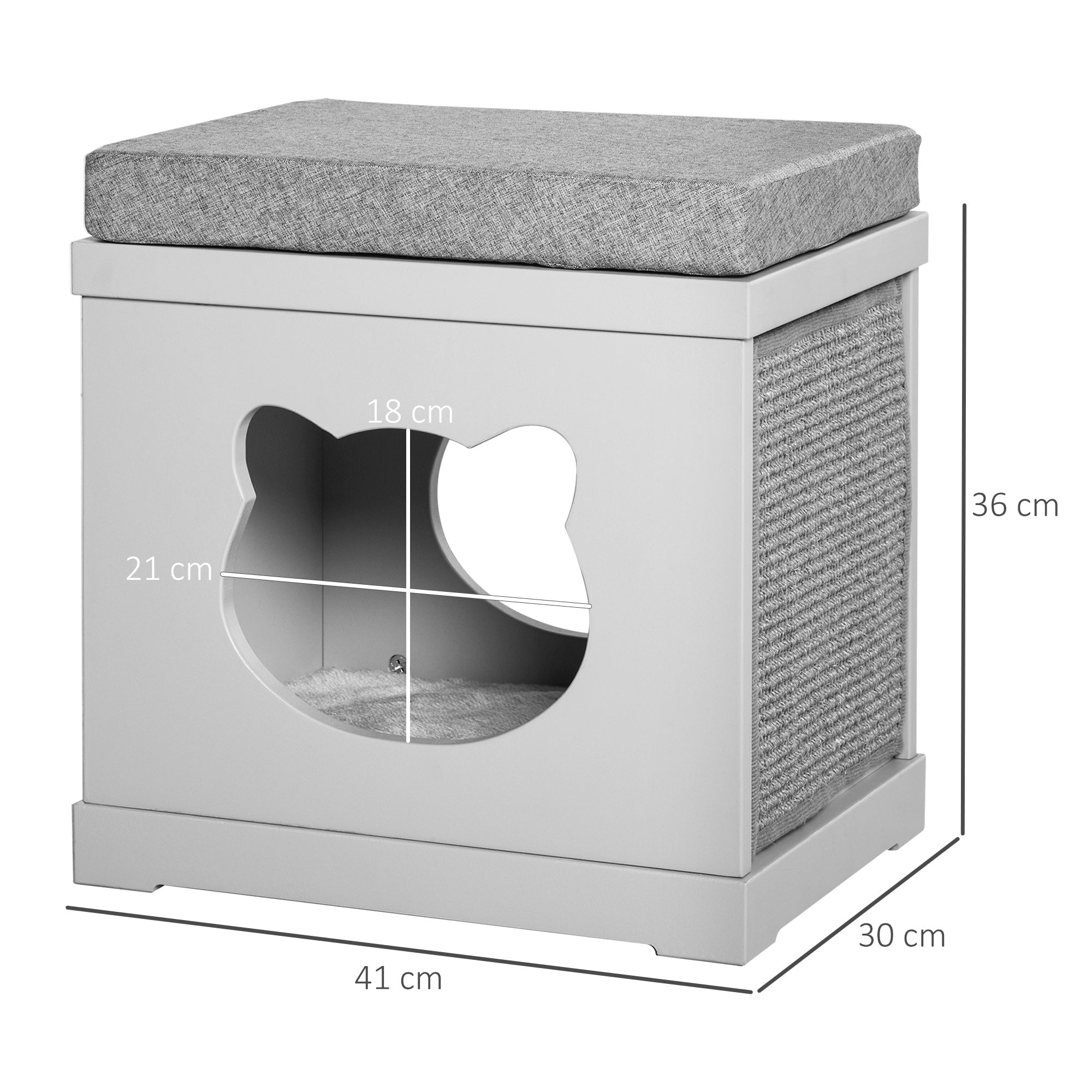 PawHut Cat House Bed Kitten Cave Cube Indoor for Small Pet with Removable Sisal Scratching Pads Soft Cushions, 41x30x36 cm, Grey 